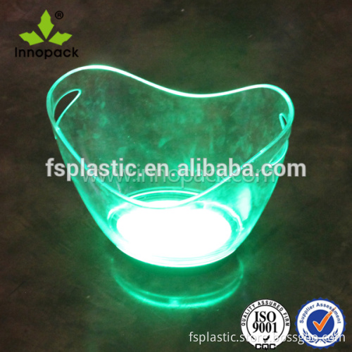 Plastic double layer green led light ice bucket